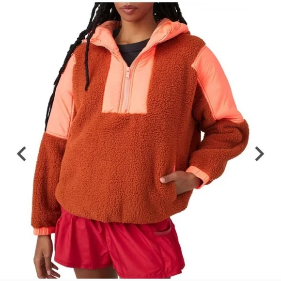 NWOT Free People Lead The Pack Half Zip Fleece Pop Over Hooded Jacket - Picture 1 of 10